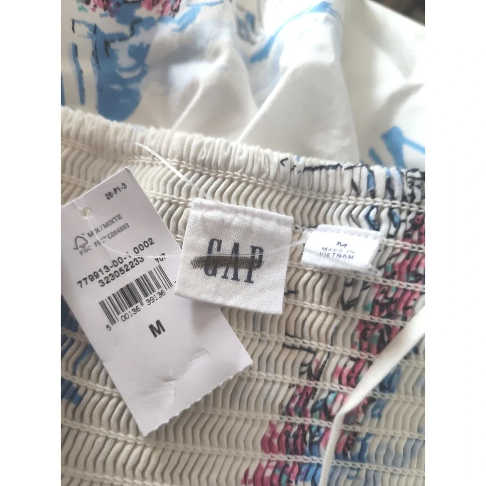 New Gap Dress Medium Fit & Flare Midi Vacationland White Spaghetti Strap Cotton